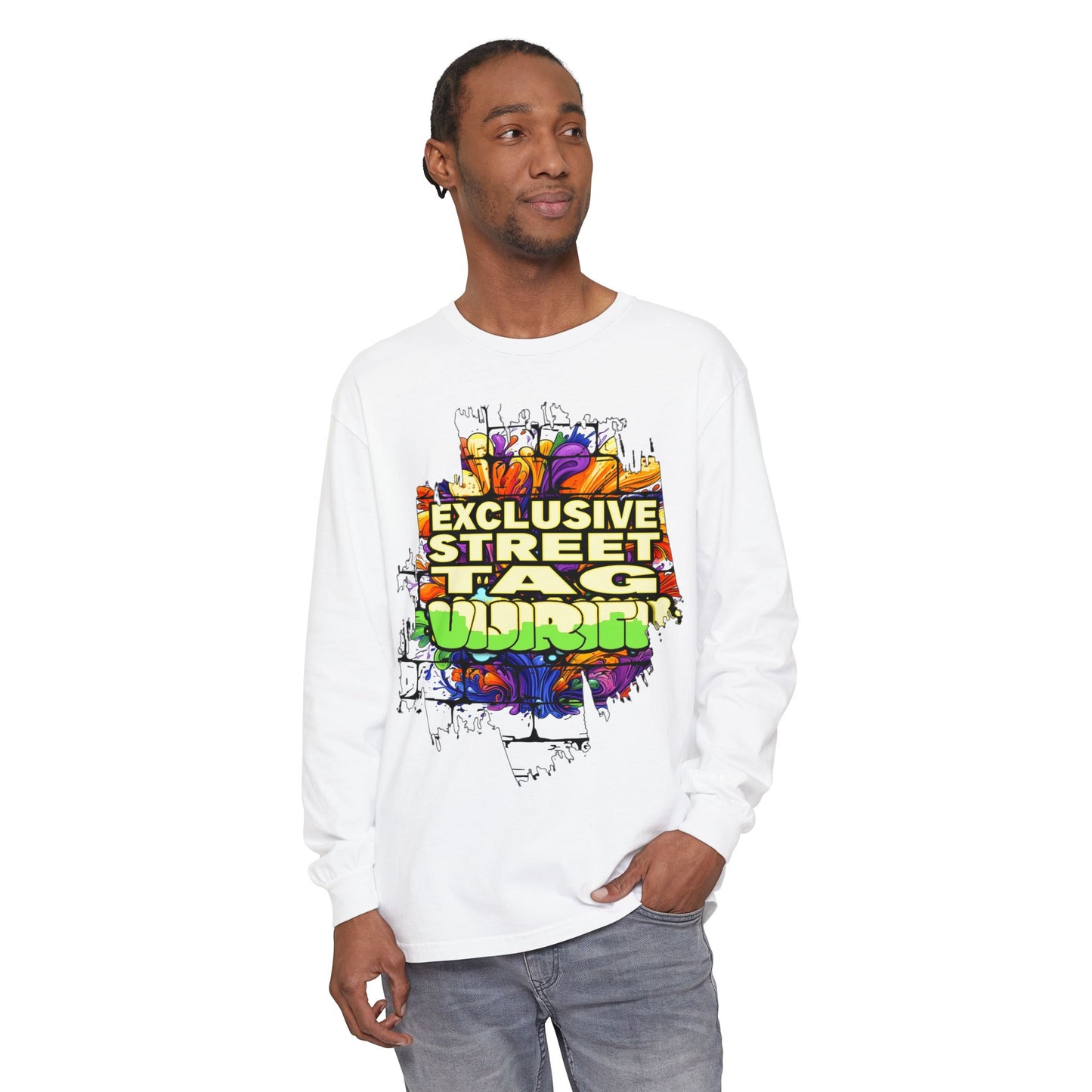 Exclusive Street Tag Long Sleeve Tee, Unisex Graphic Tee, Streetwear T-Shirt, Casual Wear, Trendy Gift, Urban Fashion