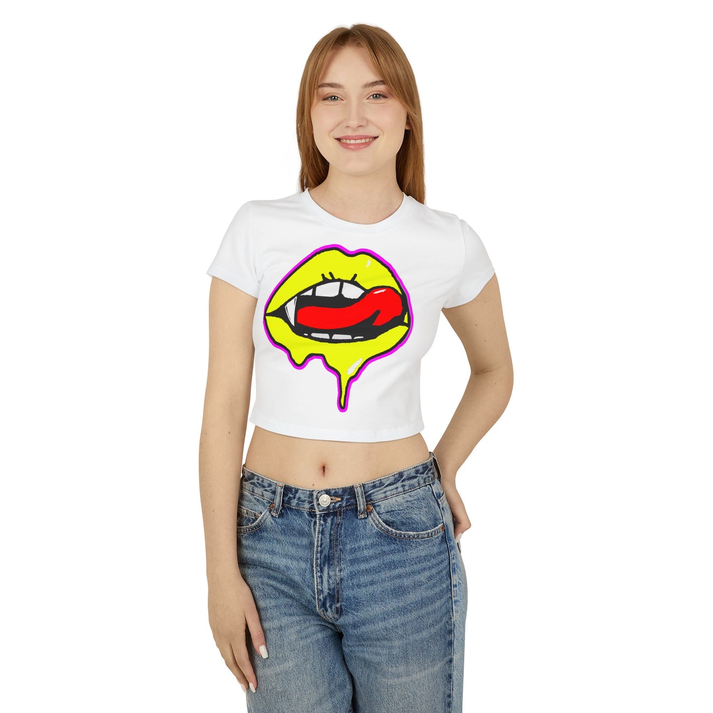Sexy Bite Vibrant Women's Baby Tee, Funky Crop Top, Retro Statement Shirt, Edgy Graphic Tee, Stylish Summer Apparel