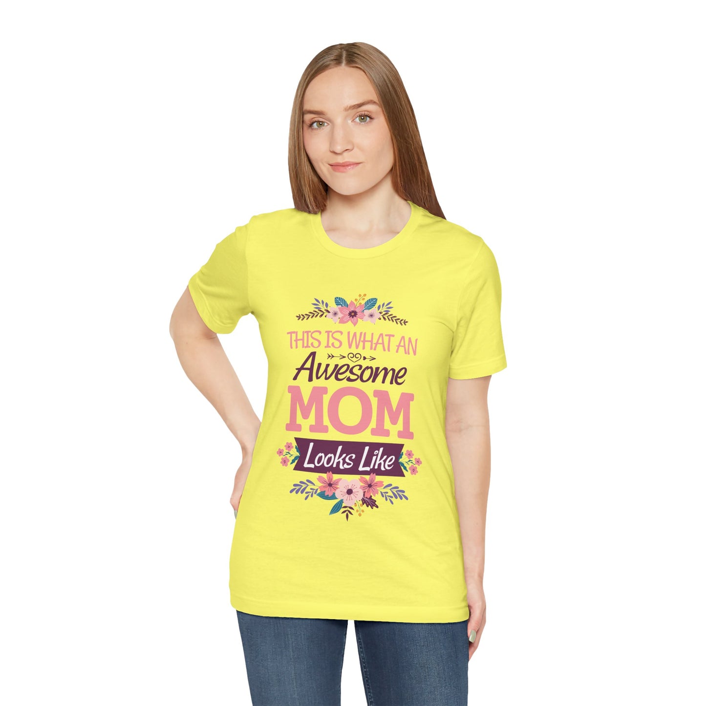 Awesome Mom  Short Sleeve Tee, Gift for Moms, Mother's Day Shirt, Family Theme Tee, Floral Design Top, Casual Style Tee