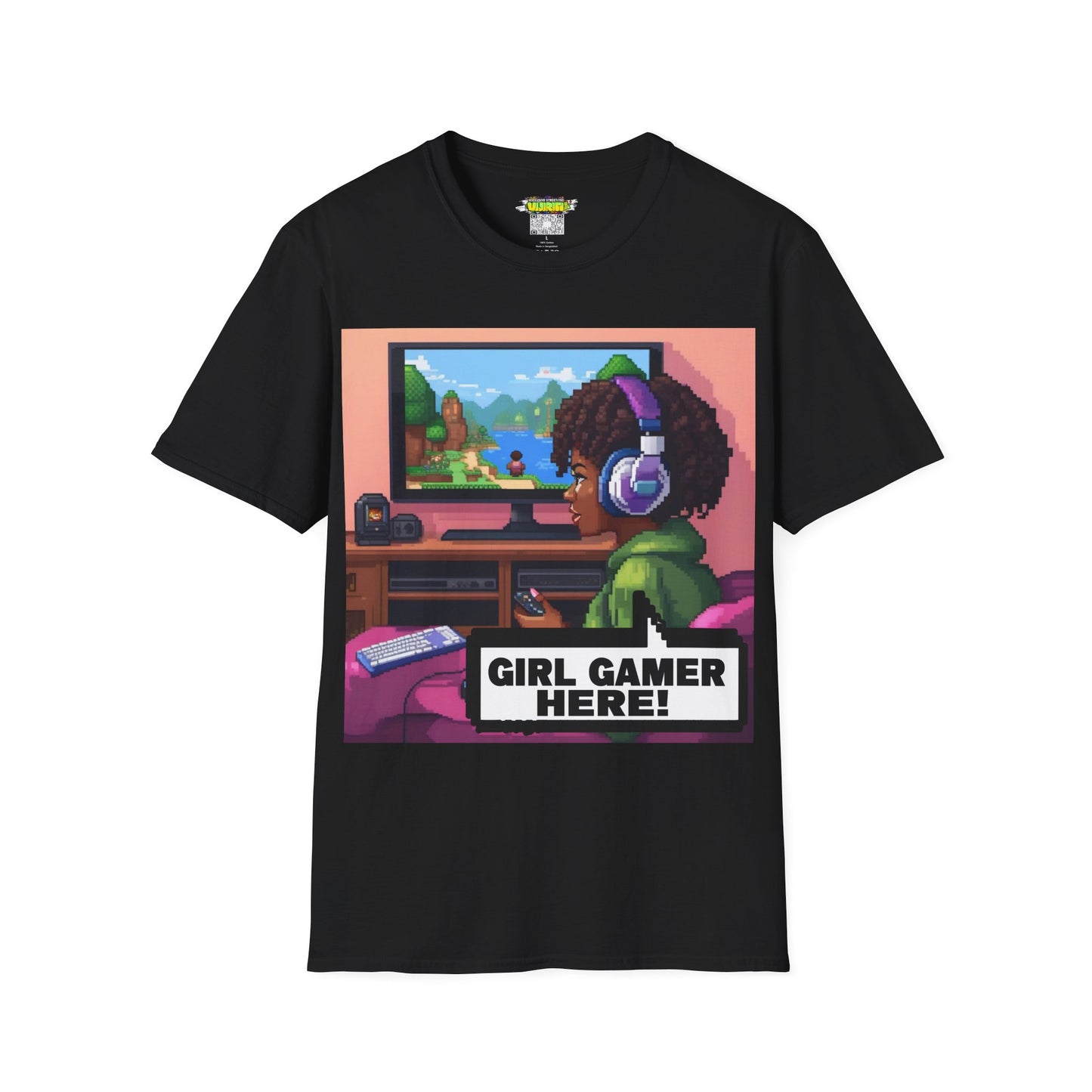 Pixel Art Girl Gamer Here T-Shirt | Vintage Video Game Shirt, Unisex Graphic Tee, Retro Gaming Apparel, Perfect for Gamers & Gift Ideas