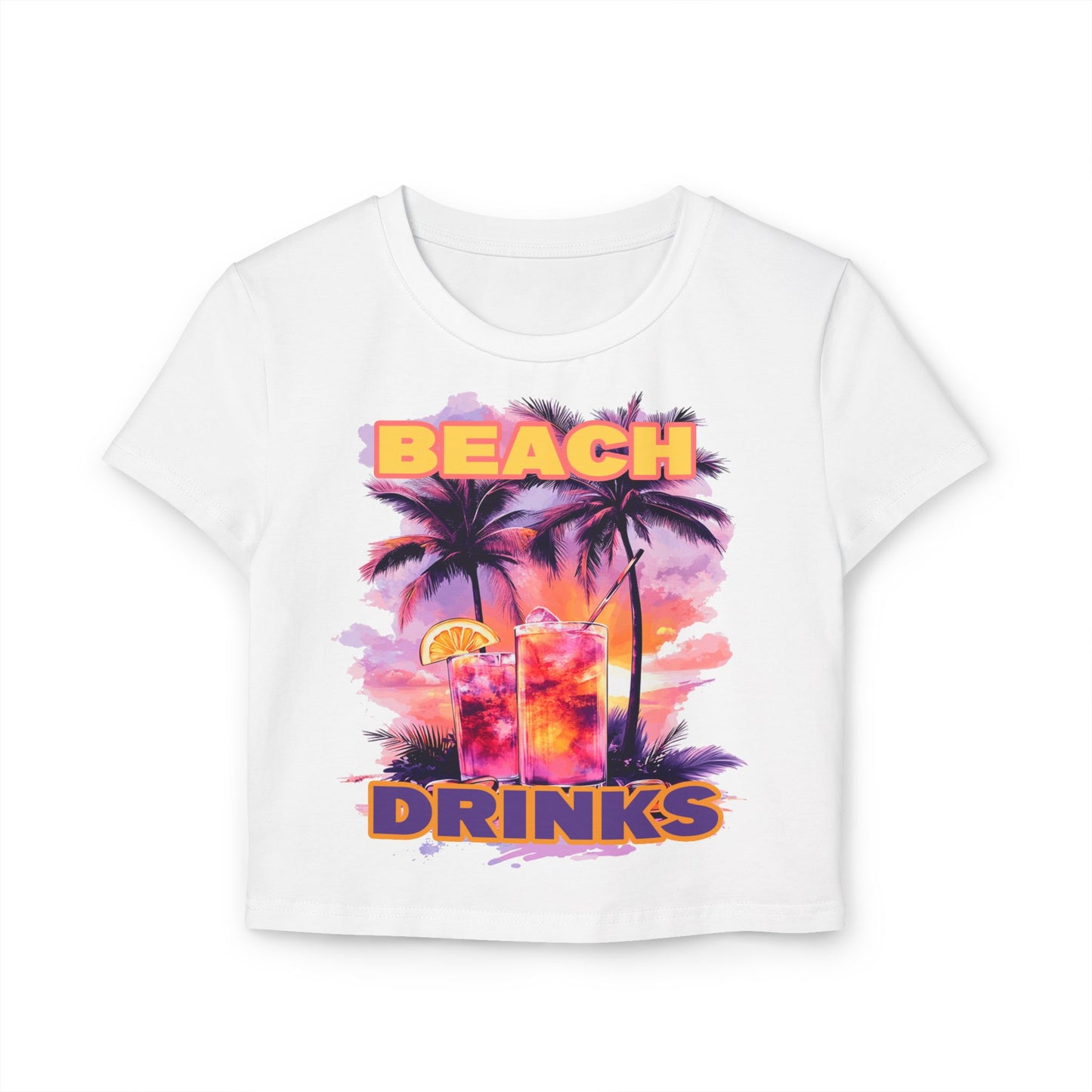 Beach and Drinks Tropical Summer Vibes Women's Baby Tee, Cute Graphic Tee for Beach Days, Casual Wear, Vacation Apparel, Festival Ready