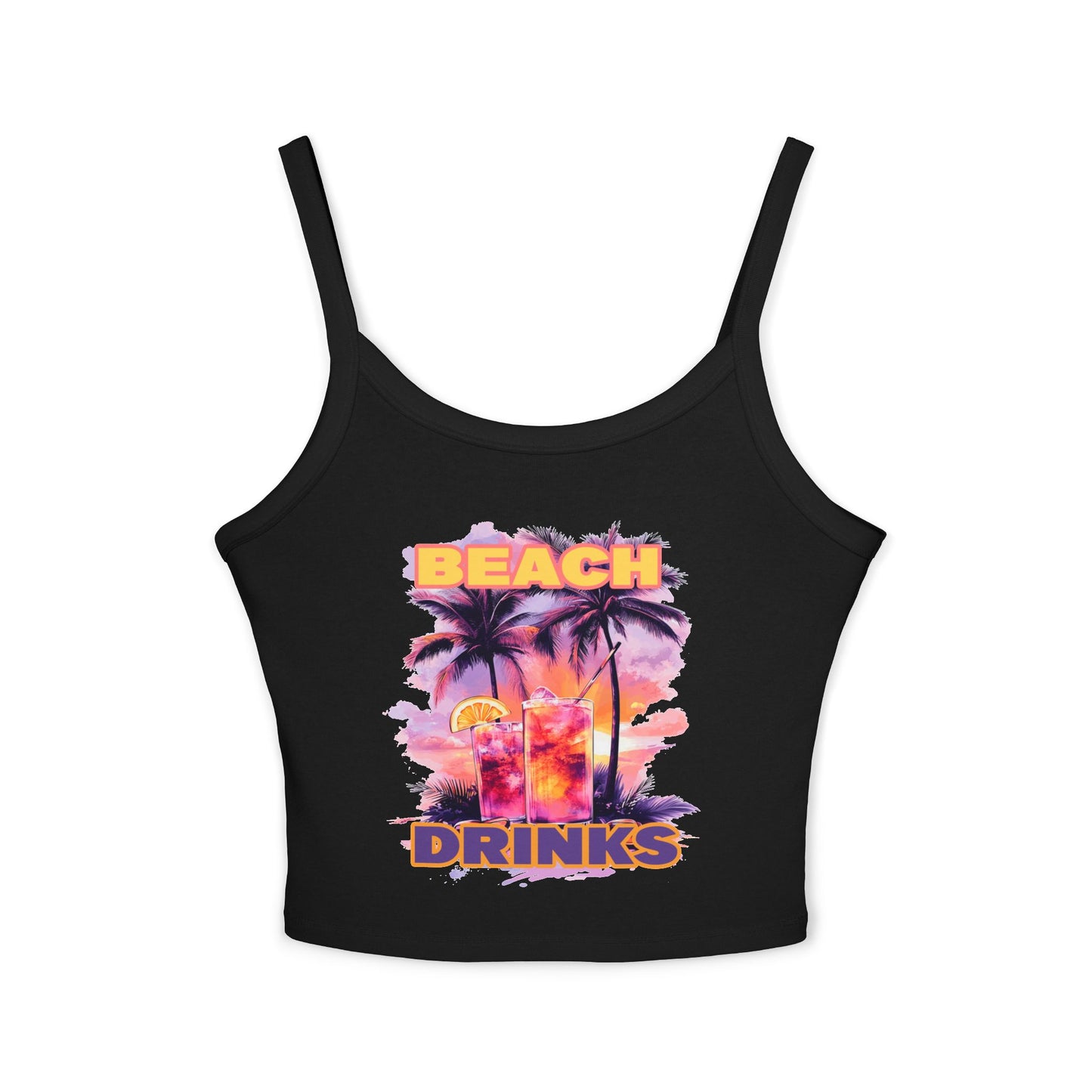 Beach Drinks Tropical Vibes Spaghetti Strap Tank Top, Summer Style, Beachwear, Vacation Essential, Pool Party Outfit, Casual Fashion