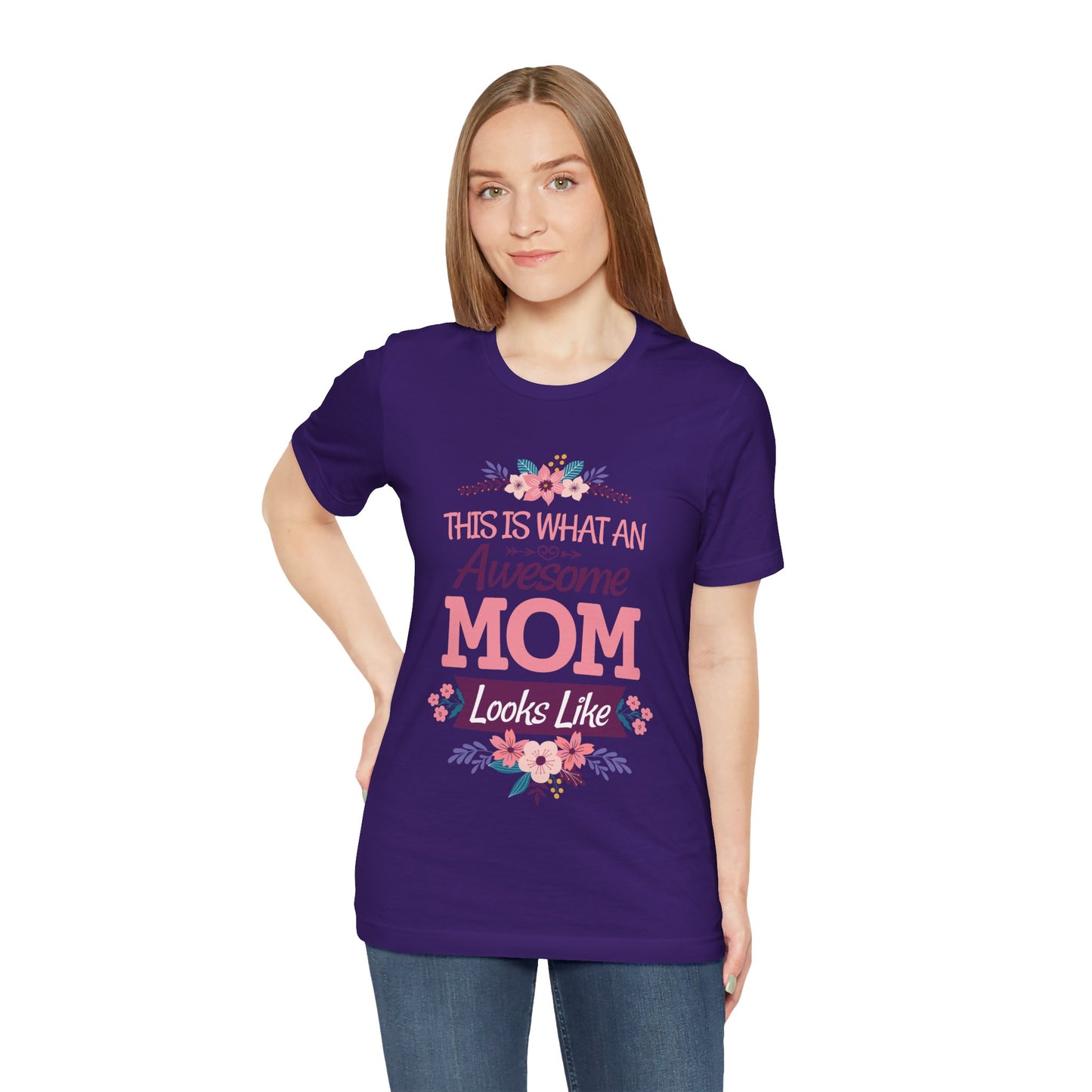 Awesome Mom  Short Sleeve Tee, Gift for Moms, Mother's Day Shirt, Family Theme Tee, Floral Design Top, Casual Style Tee