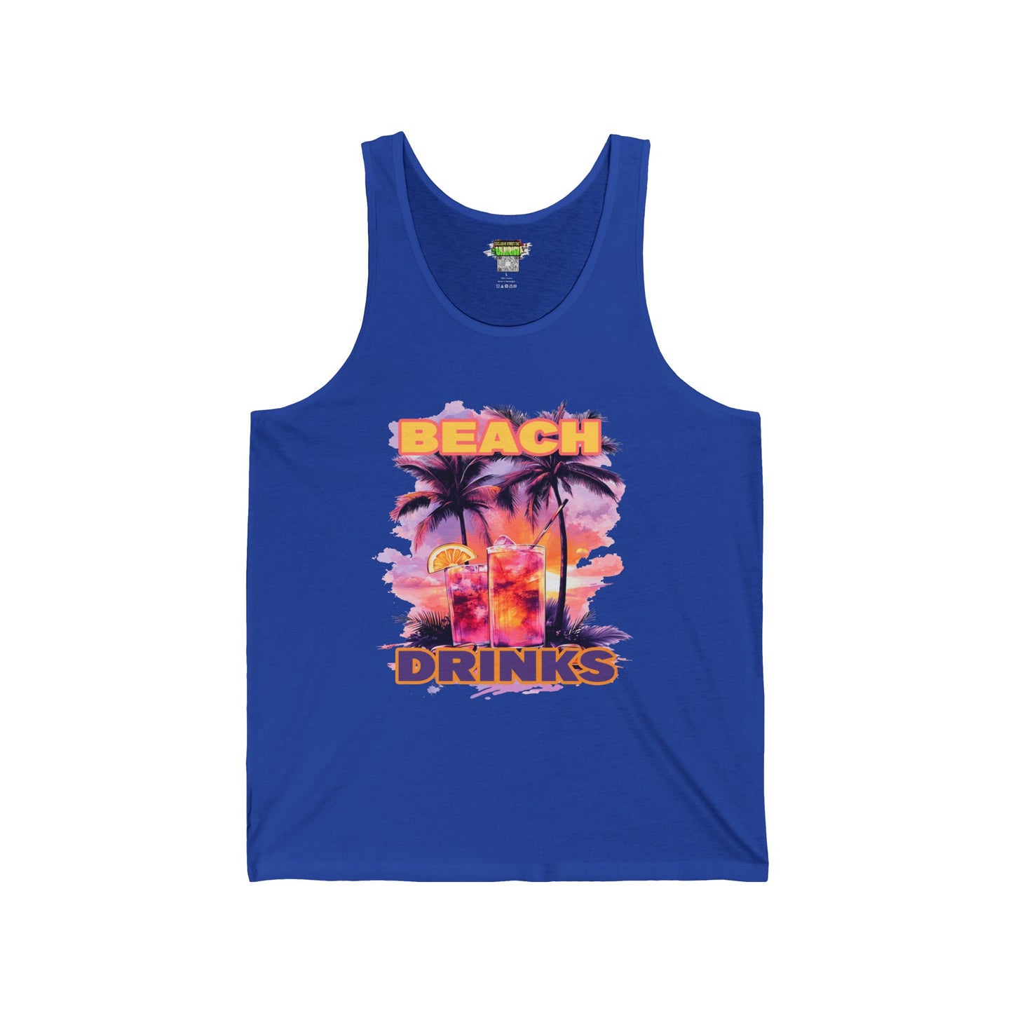 Beach Drinks Tropical Sunset Tank Top, Beach Vibes Shirt, Vacation Apparel, Summer Fashion, Unisex Jersey Tee