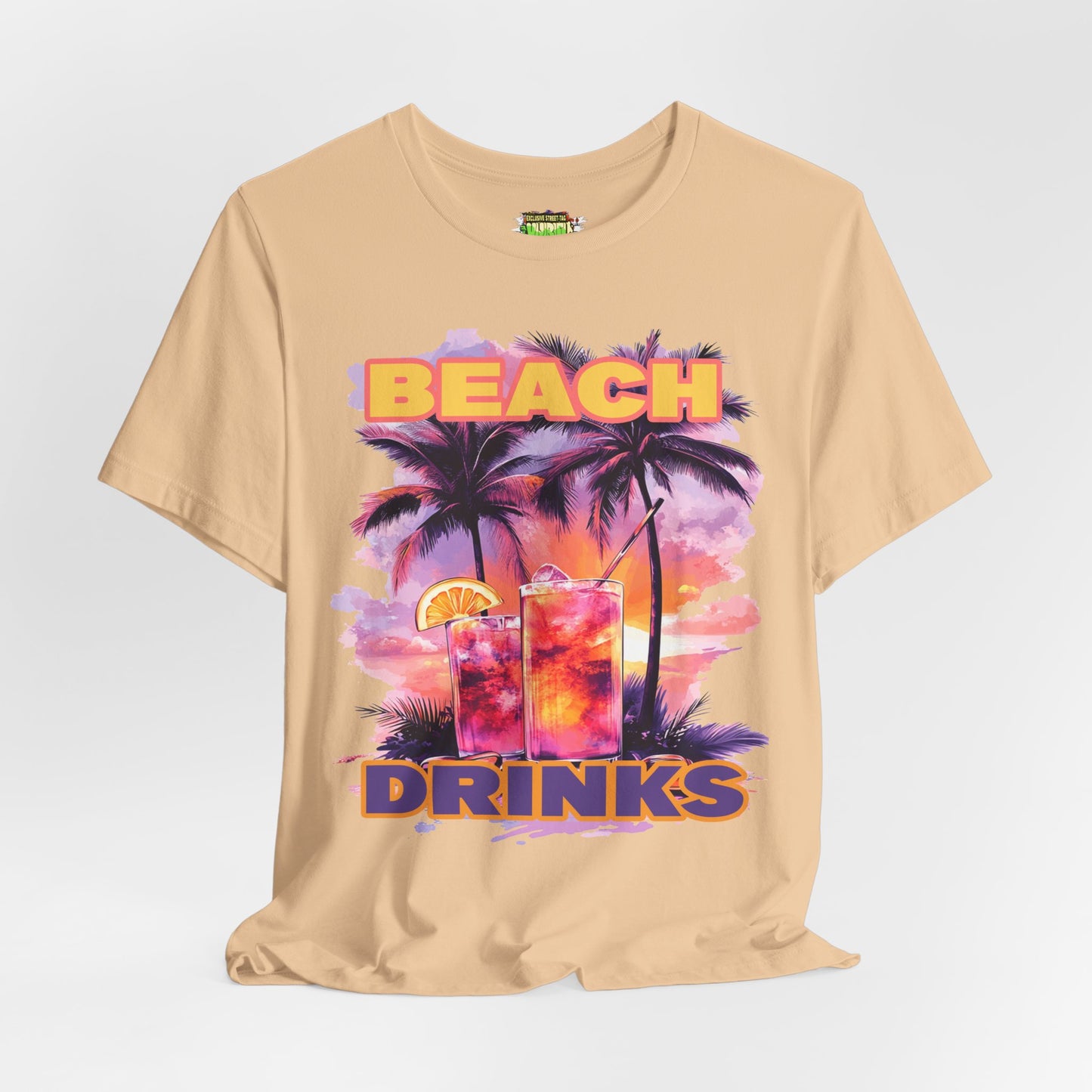 Beach Drinks Unisex Jersey Tee, Summer Shirt, Vacation T-Shirt, Tropical Paradise Top, Casual Beachwear
