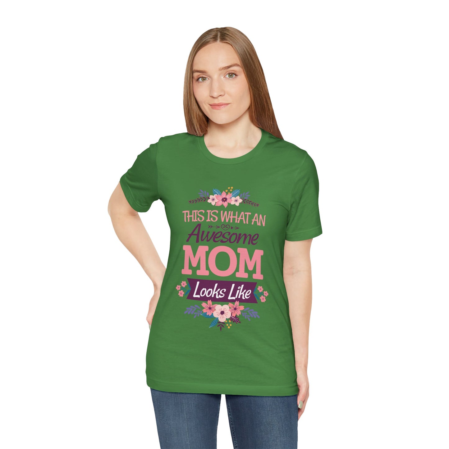 Awesome Mom  Short Sleeve Tee, Gift for Moms, Mother's Day Shirt, Family Theme Tee, Floral Design Top, Casual Style Tee