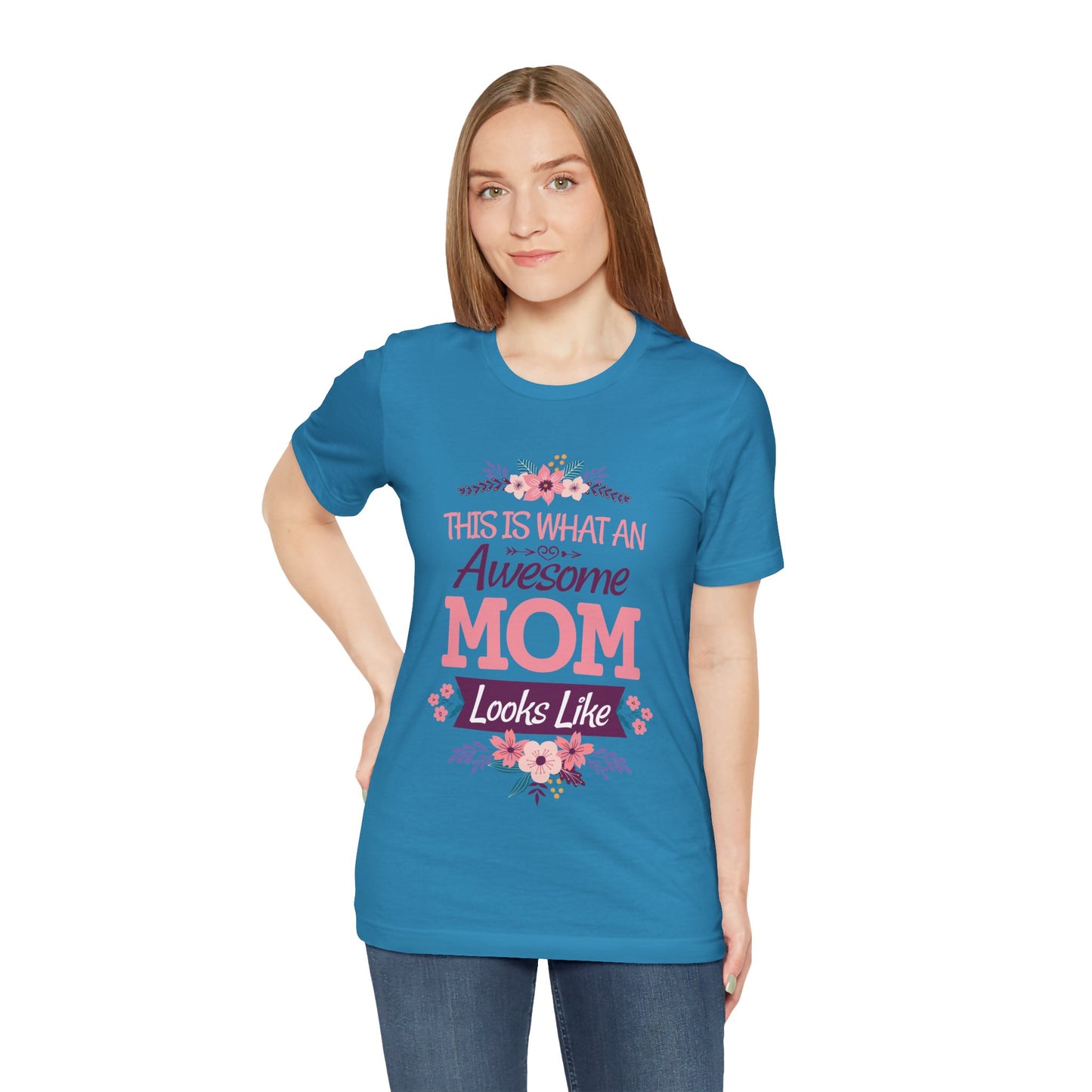Awesome Mom  Short Sleeve Tee, Gift for Moms, Mother's Day Shirt, Family Theme Tee, Floral Design Top, Casual Style Tee