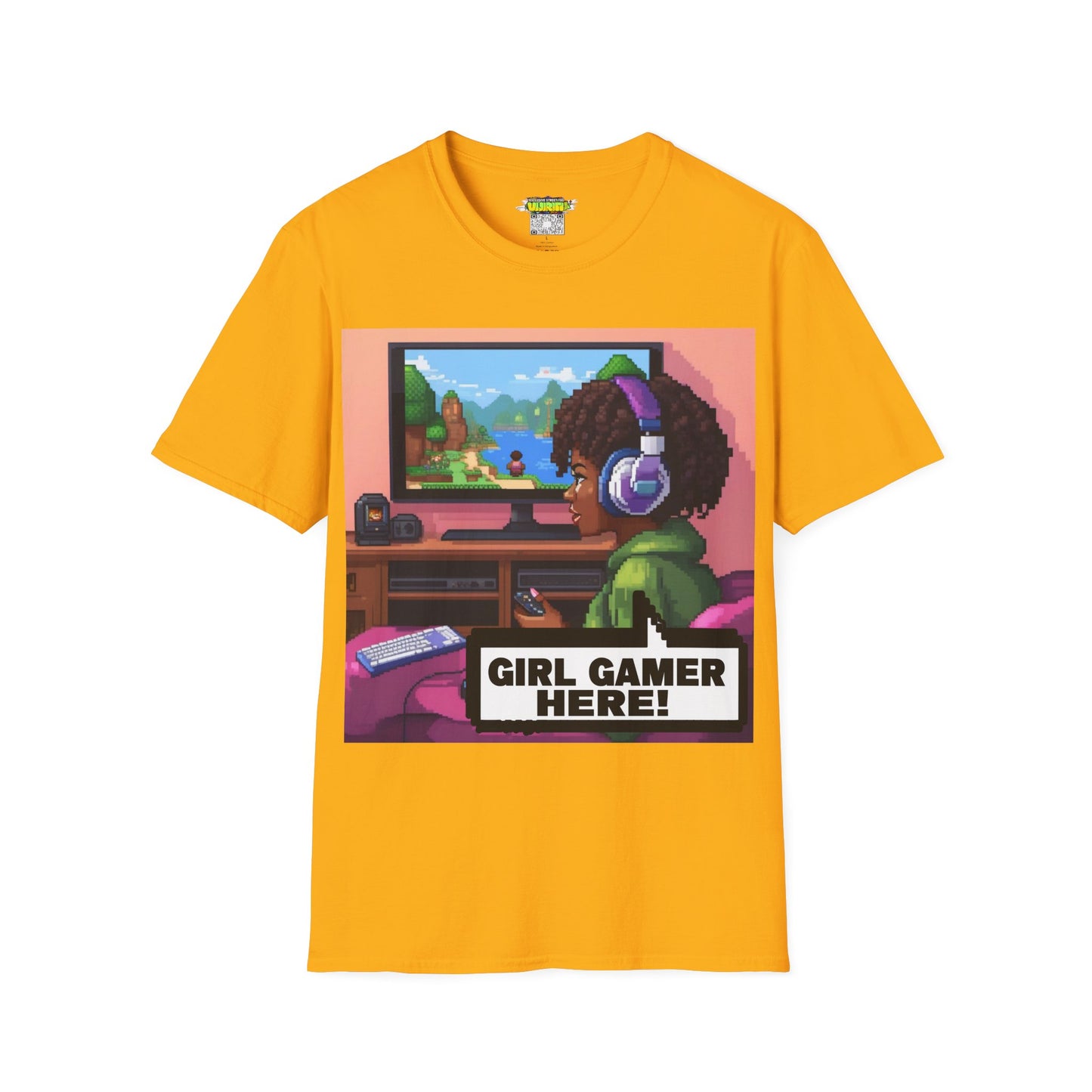 Pixel Art Girl Gamer Here T-Shirt | Vintage Video Game Shirt, Unisex Graphic Tee, Retro Gaming Apparel, Perfect for Gamers & Gift Ideas