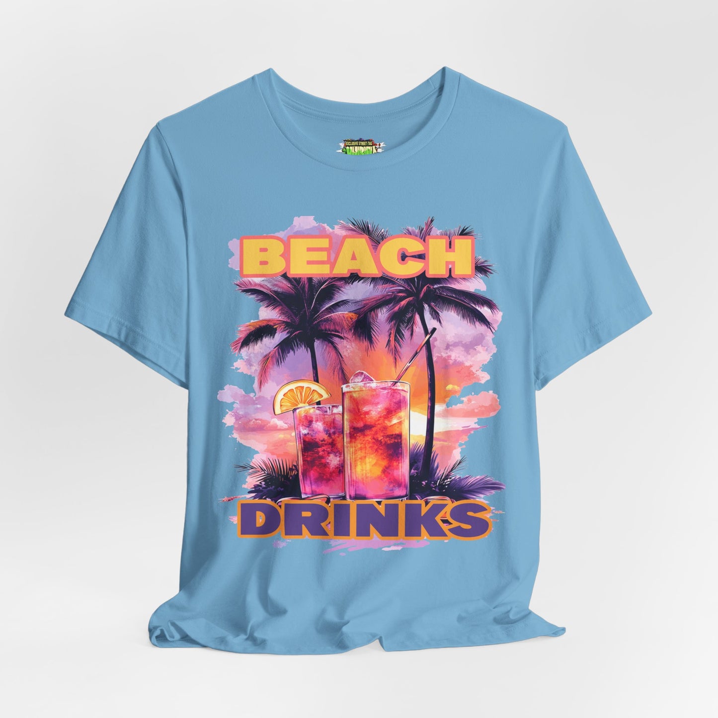 Beach Drinks Unisex Jersey Tee, Summer Shirt, Vacation T-Shirt, Tropical Paradise Top, Casual Beachwear