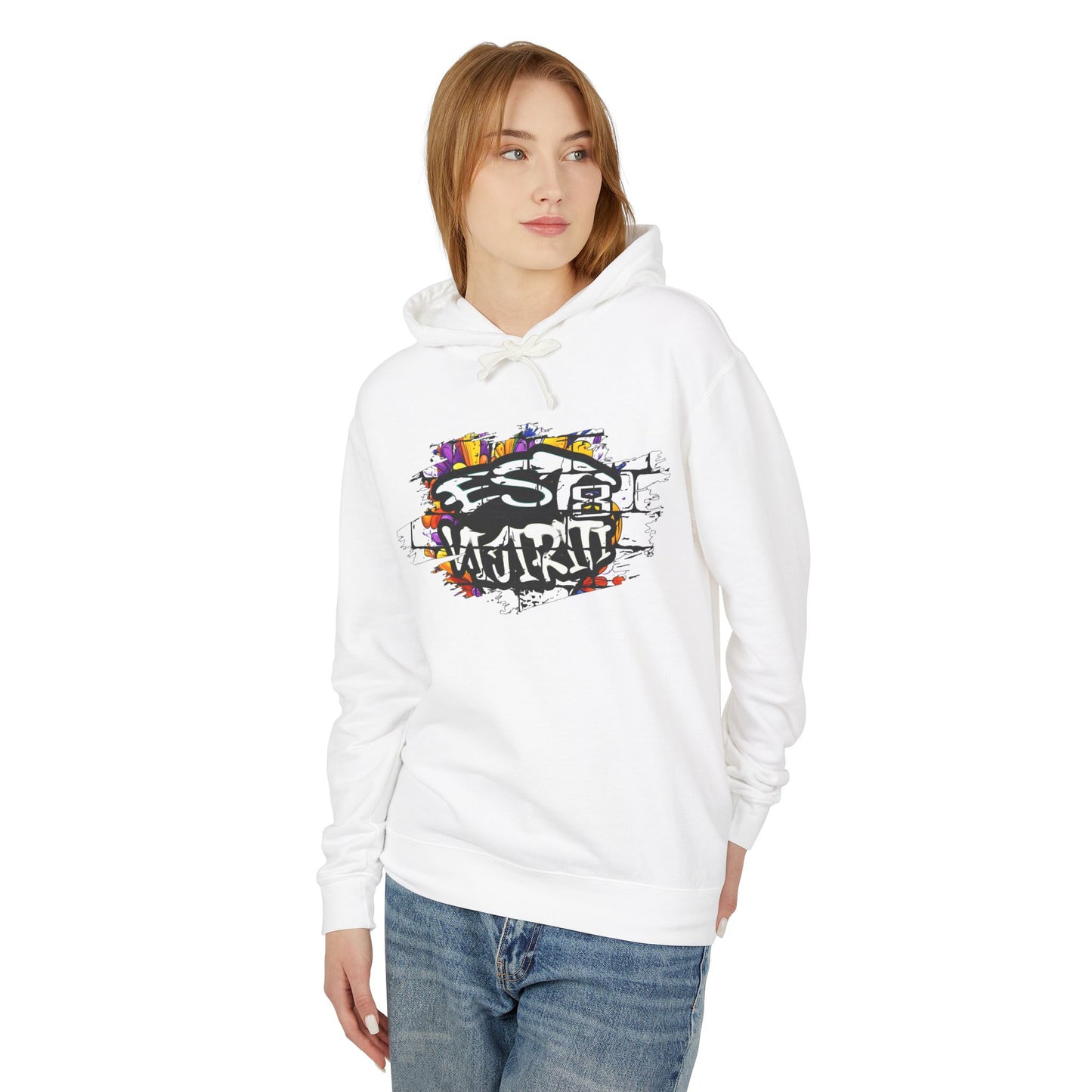 "Vijiriti 8 EST Graffiti-Inspired Unisex Hoodie, Colorful Streetwear Sweatshirt, Urban Fashion, Casual Wear, Gifts for Art Lovers, Festival Attire