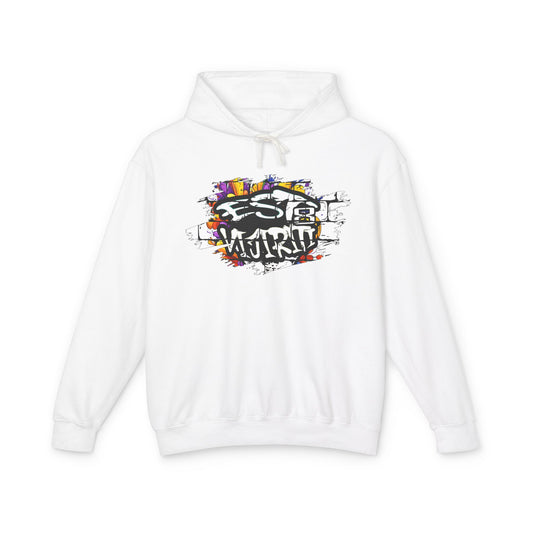 "Vijiriti 8 EST Graffiti-Inspired Unisex Hoodie, Colorful Streetwear Sweatshirt, Urban Fashion, Casual Wear, Gifts for Art Lovers, Festival Attire