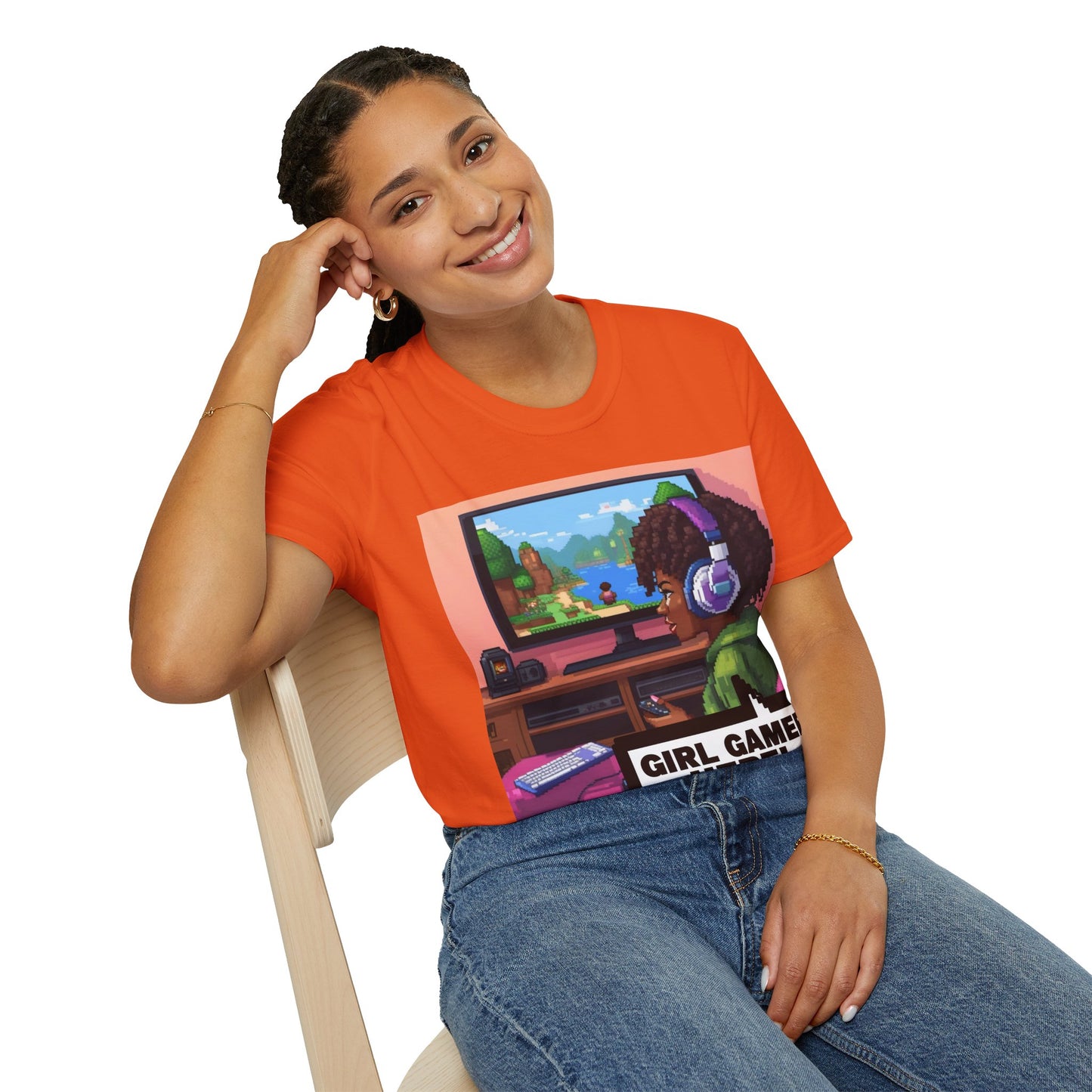 Pixel Art Girl Gamer Here T-Shirt | Vintage Video Game Shirt, Unisex Graphic Tee, Retro Gaming Apparel, Perfect for Gamers & Gift Ideas