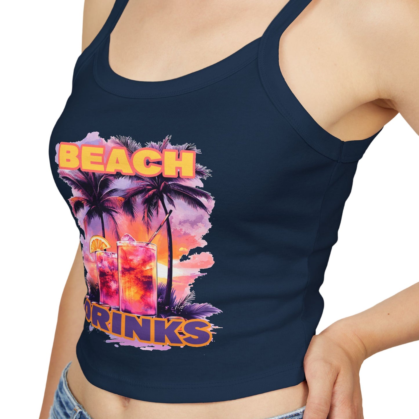 Beach Drinks Tropical Vibes Spaghetti Strap Tank Top, Summer Style, Beachwear, Vacation Essential, Pool Party Outfit, Casual Fashion