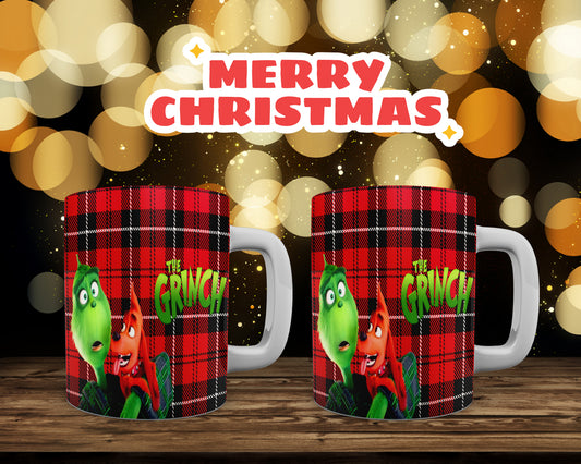 The Grinch Accent Coffee Mug - Festive Plaid Mug for Holiday Cheer, Christmas Gift, Hot Cocoa Cup, Grinch Lovers, Cozy Home Decor