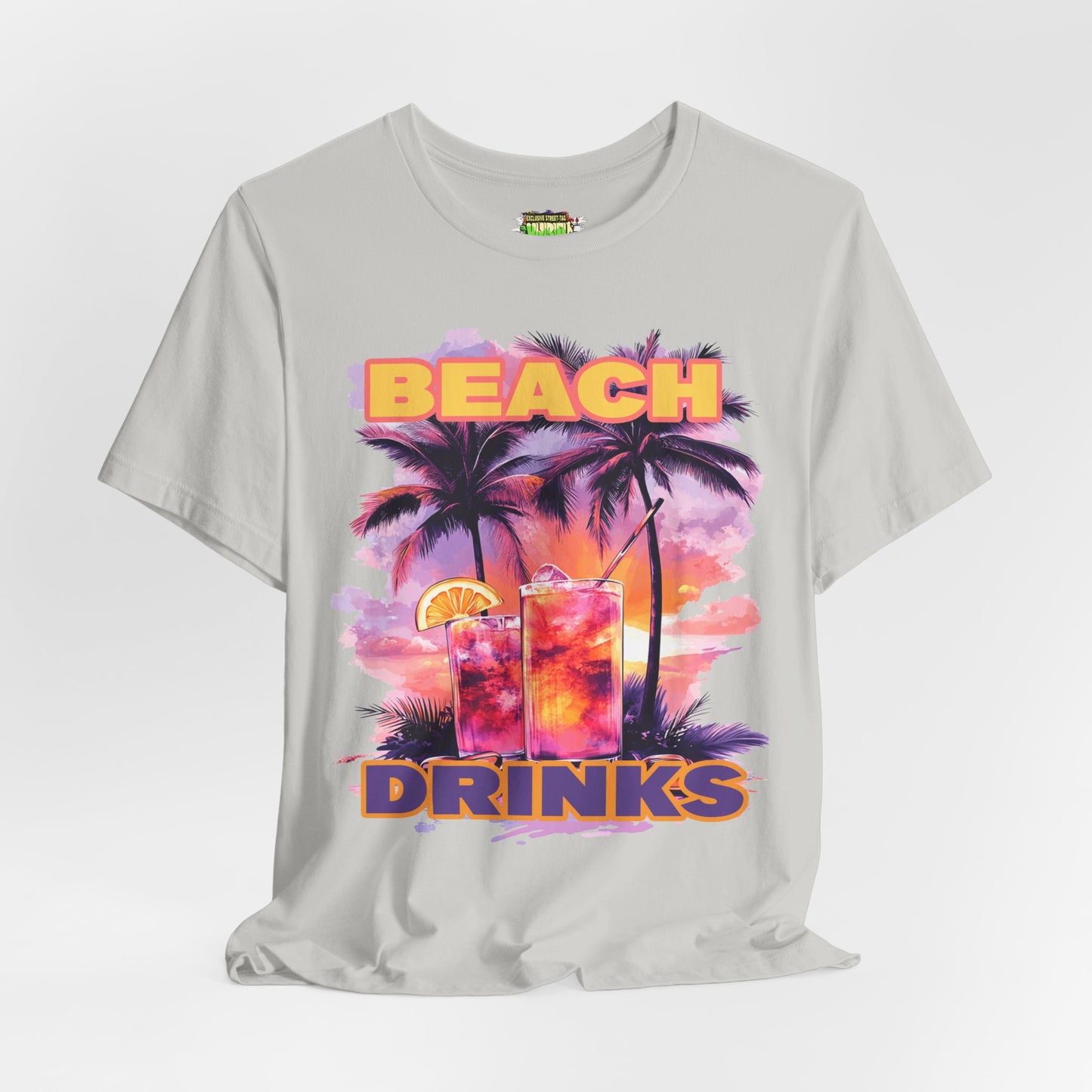 Beach Drinks Unisex Jersey Tee, Summer Shirt, Vacation T-Shirt, Tropical Paradise Top, Casual Beachwear