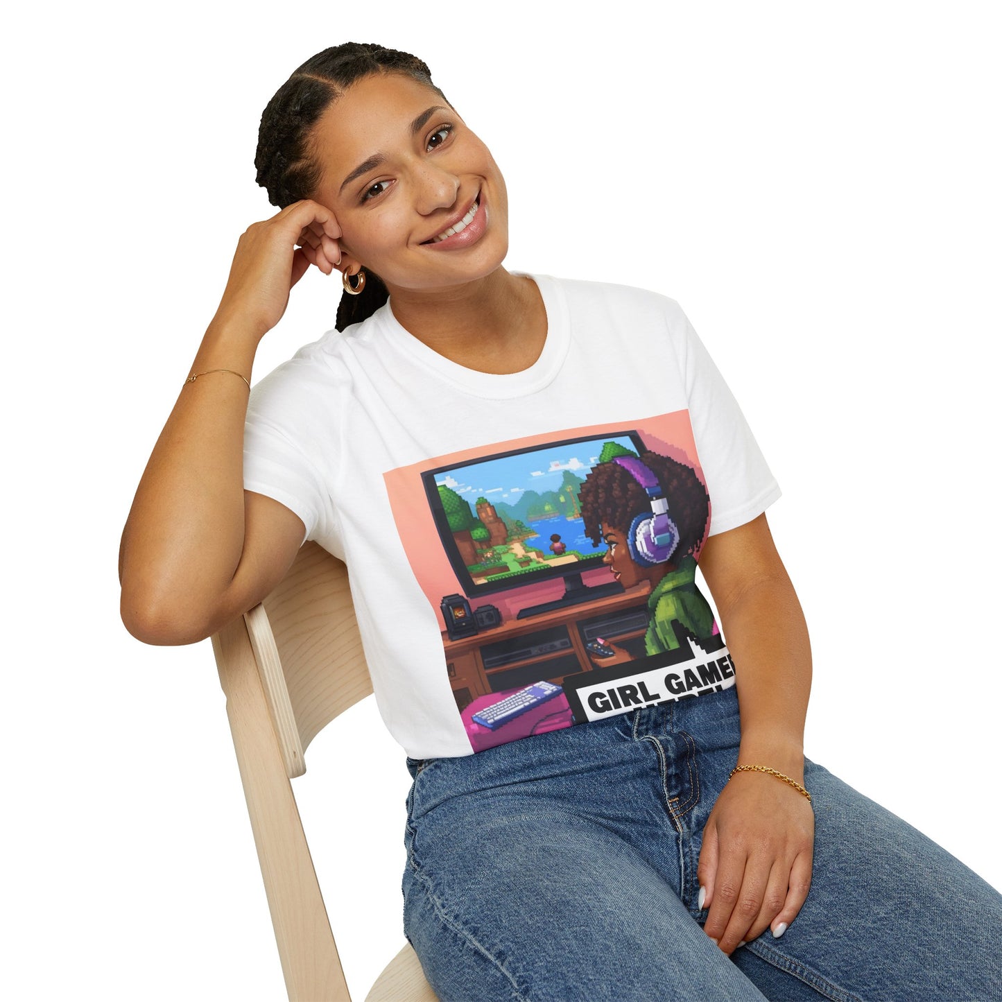 Pixel Art Girl Gamer Here T-Shirt | Vintage Video Game Shirt, Unisex Graphic Tee, Retro Gaming Apparel, Perfect for Gamers & Gift Ideas