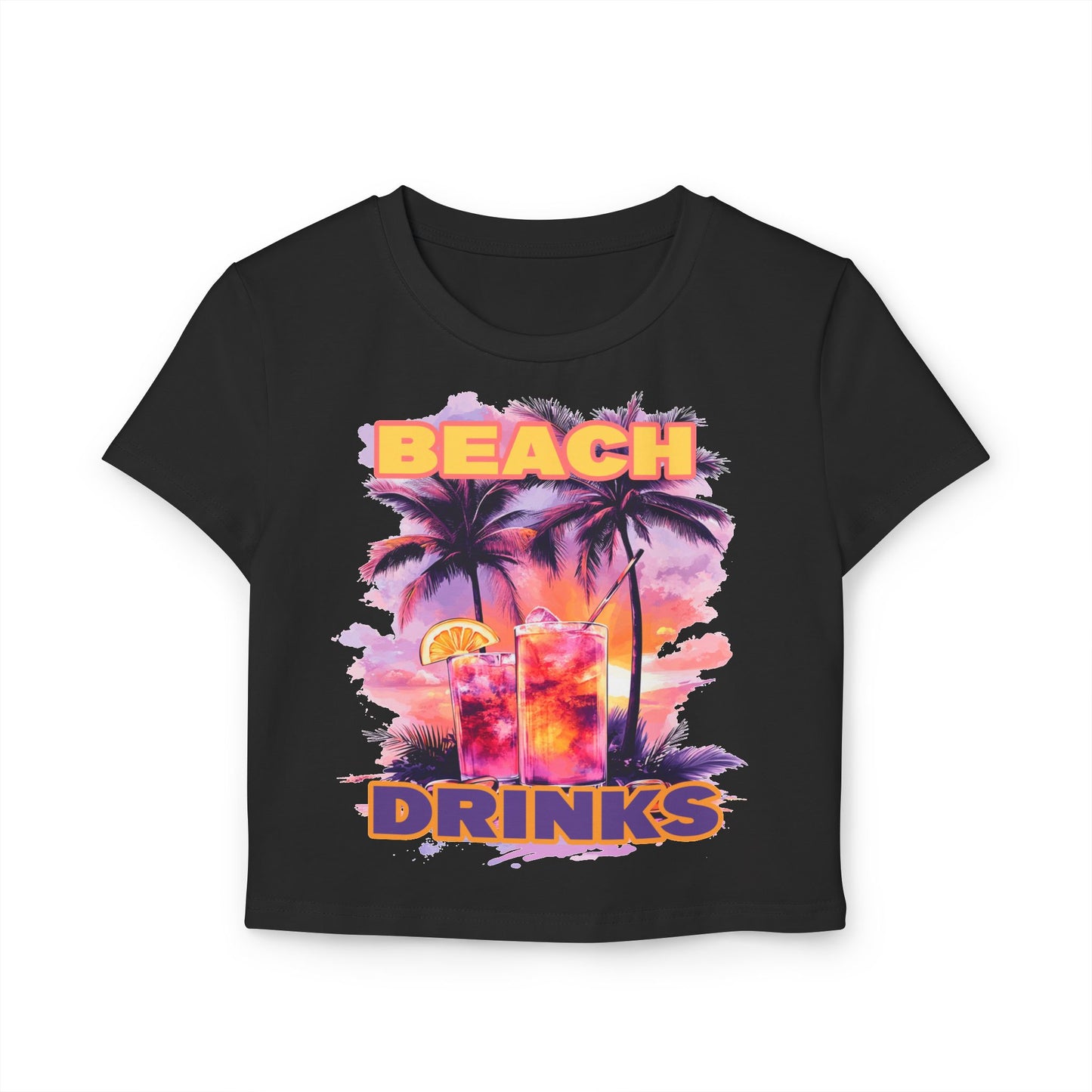 Beach and Drinks Tropical Summer Vibes Women's Baby Tee, Cute Graphic Tee for Beach Days, Casual Wear, Vacation Apparel, Festival Ready
