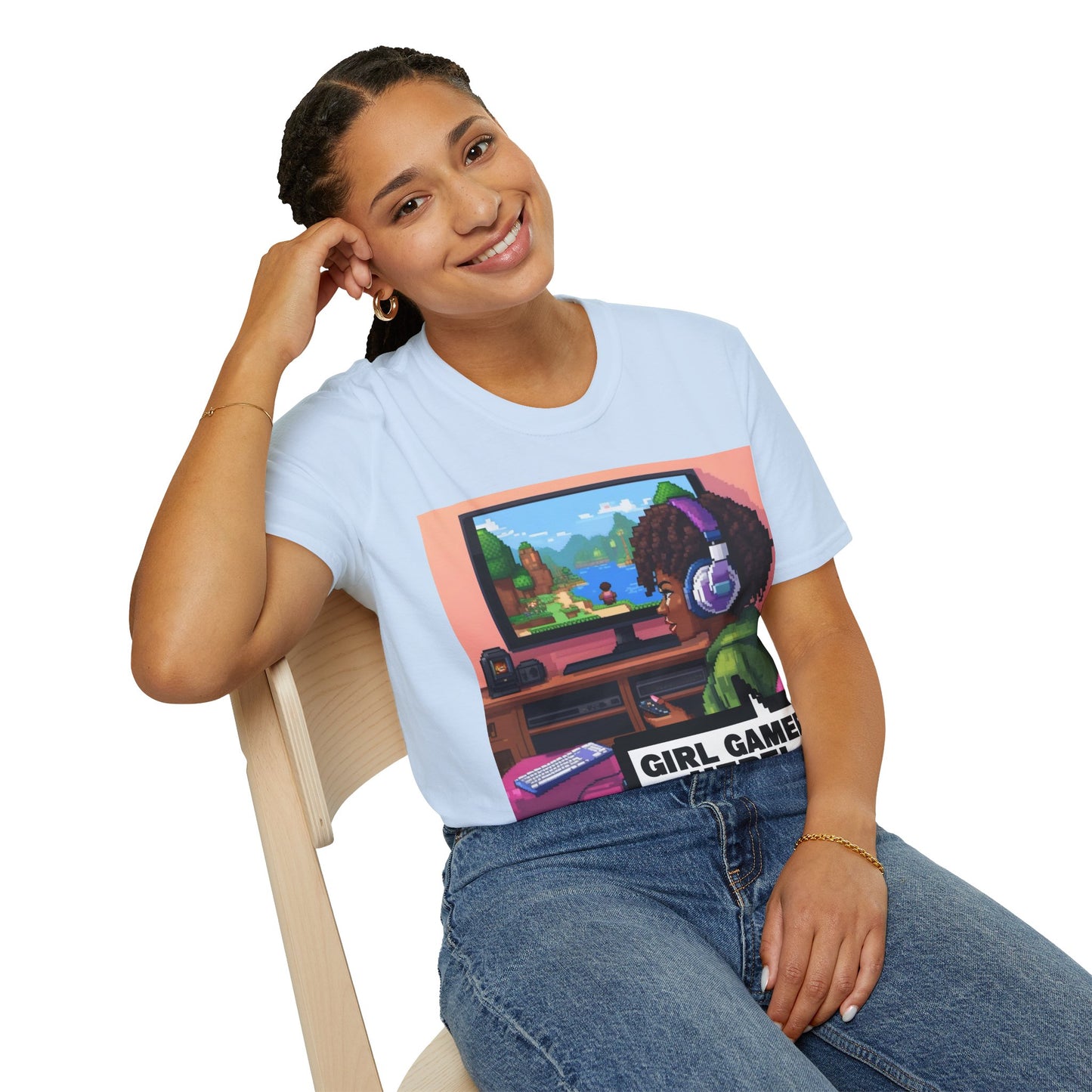 Pixel Art Girl Gamer Here T-Shirt | Vintage Video Game Shirt, Unisex Graphic Tee, Retro Gaming Apparel, Perfect for Gamers & Gift Ideas