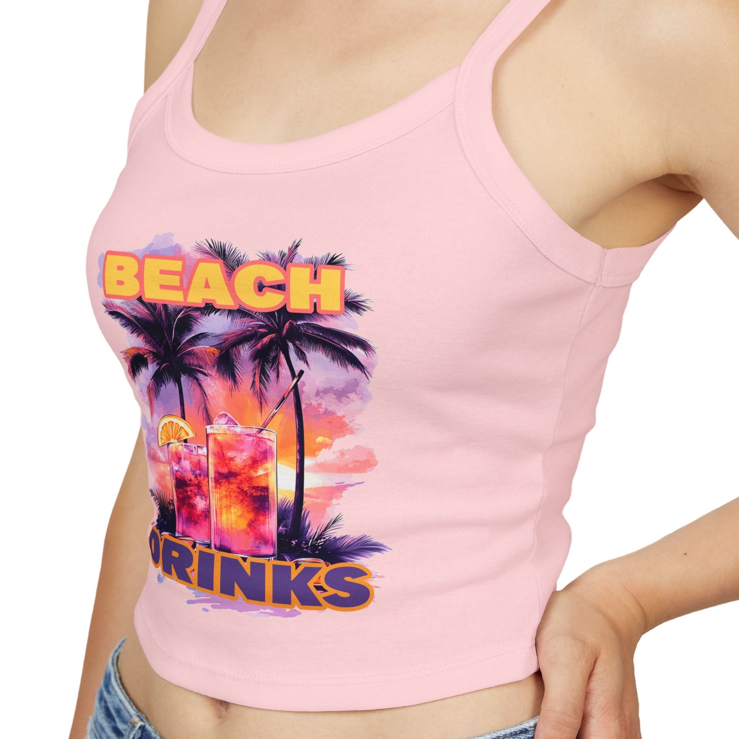 Beach Drinks Tropical Vibes Spaghetti Strap Tank Top, Summer Style, Beachwear, Vacation Essential, Pool Party Outfit, Casual Fashion
