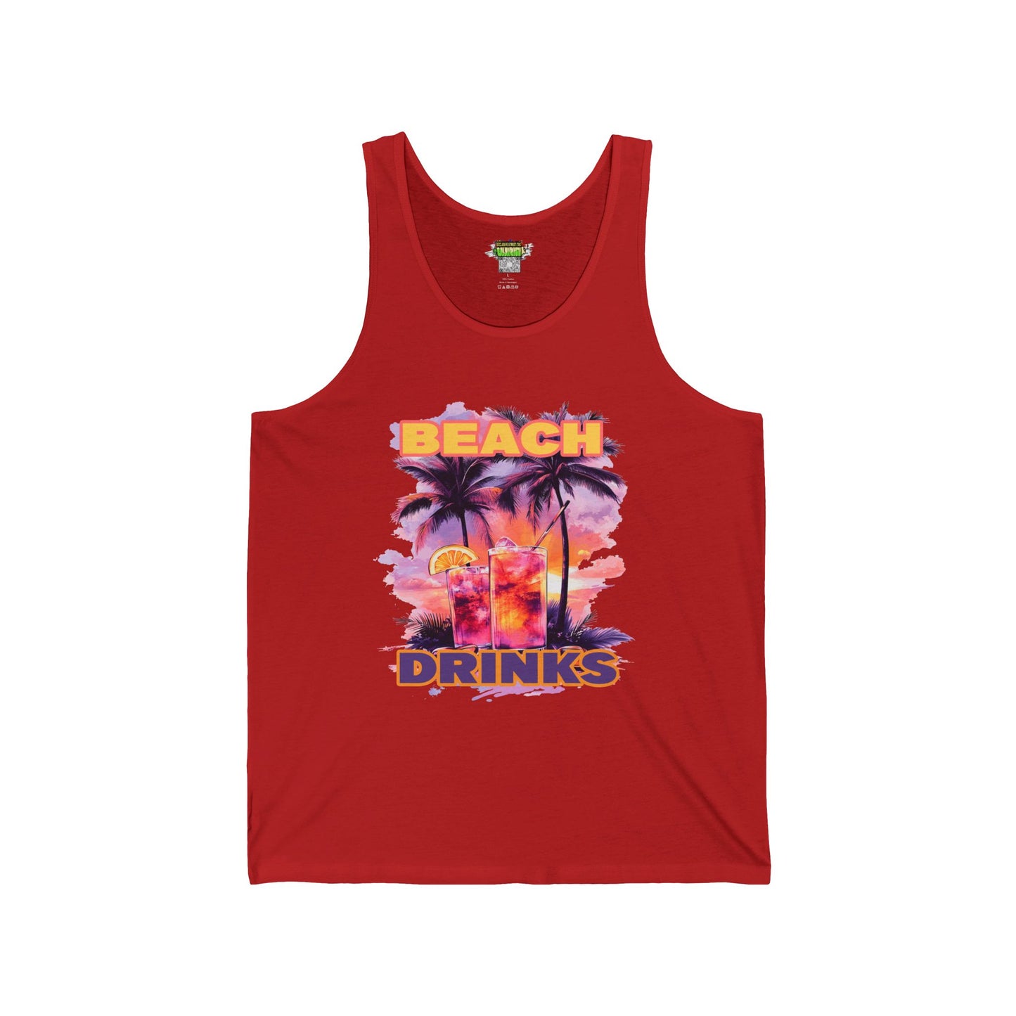 Beach Drinks Tropical Sunset Tank Top, Beach Vibes Shirt, Vacation Apparel, Summer Fashion, Unisex Jersey Tee