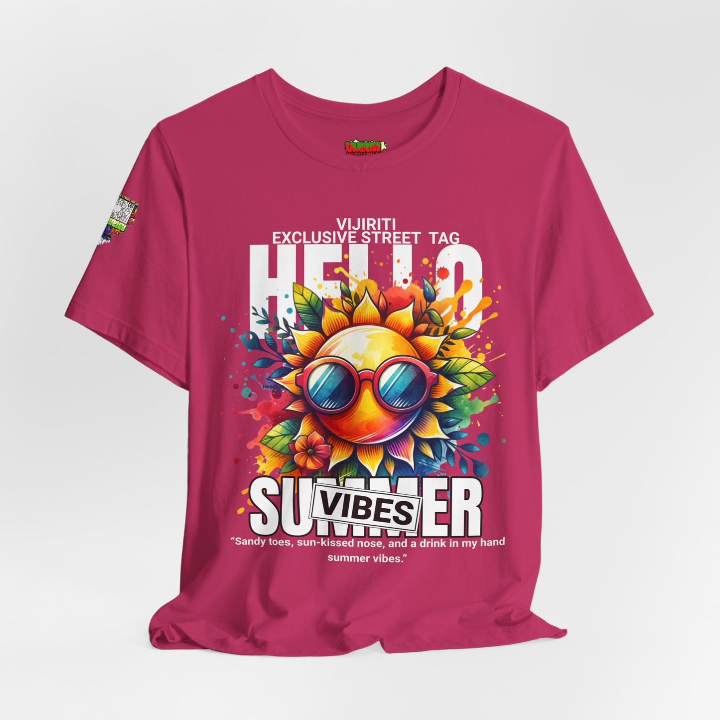 Vibrant Hello Summer Vibes Tee, Colorful Graphic Shirt, Unisex Summer Top, Beachwear, Festival Apparel, Gift for Sun Lovers
