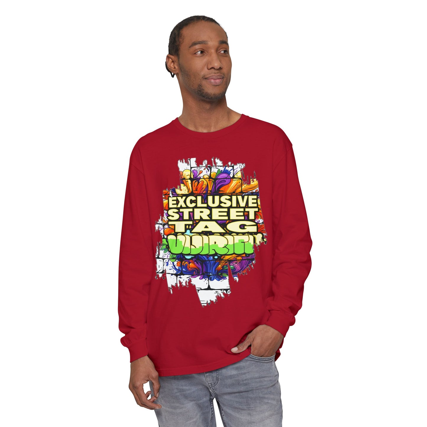Exclusive Street Tag Long Sleeve Tee, Unisex Graphic Tee, Streetwear T-Shirt, Casual Wear, Trendy Gift, Urban Fashion