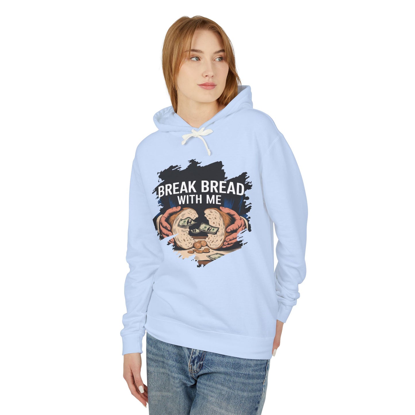 "Break Bread Unisex Lightweight Hoodie - Cozy Gift for Friends, Foodie Apparel, Casual Wear, Gathering Looks, Unique Sweatshirt