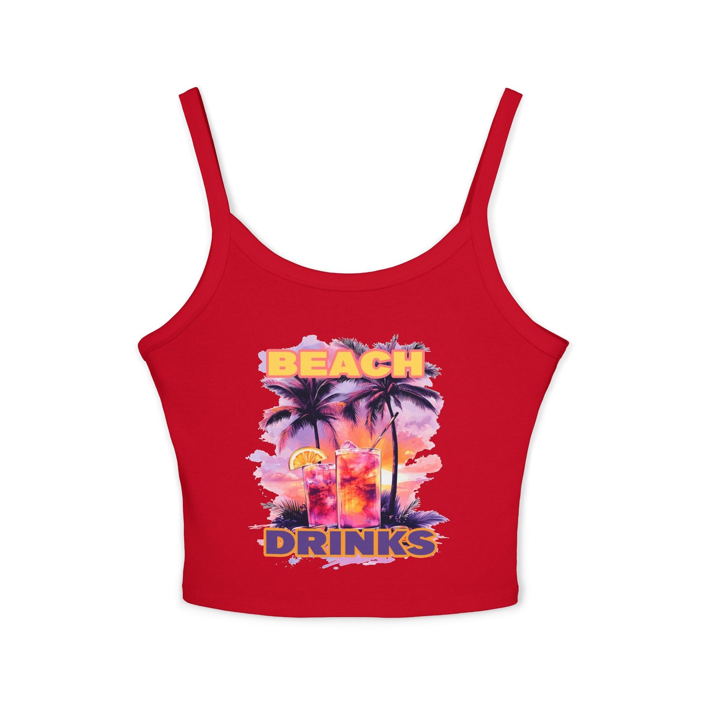 Beach Drinks Tropical Vibes Spaghetti Strap Tank Top, Summer Style, Beachwear, Vacation Essential, Pool Party Outfit, Casual Fashion