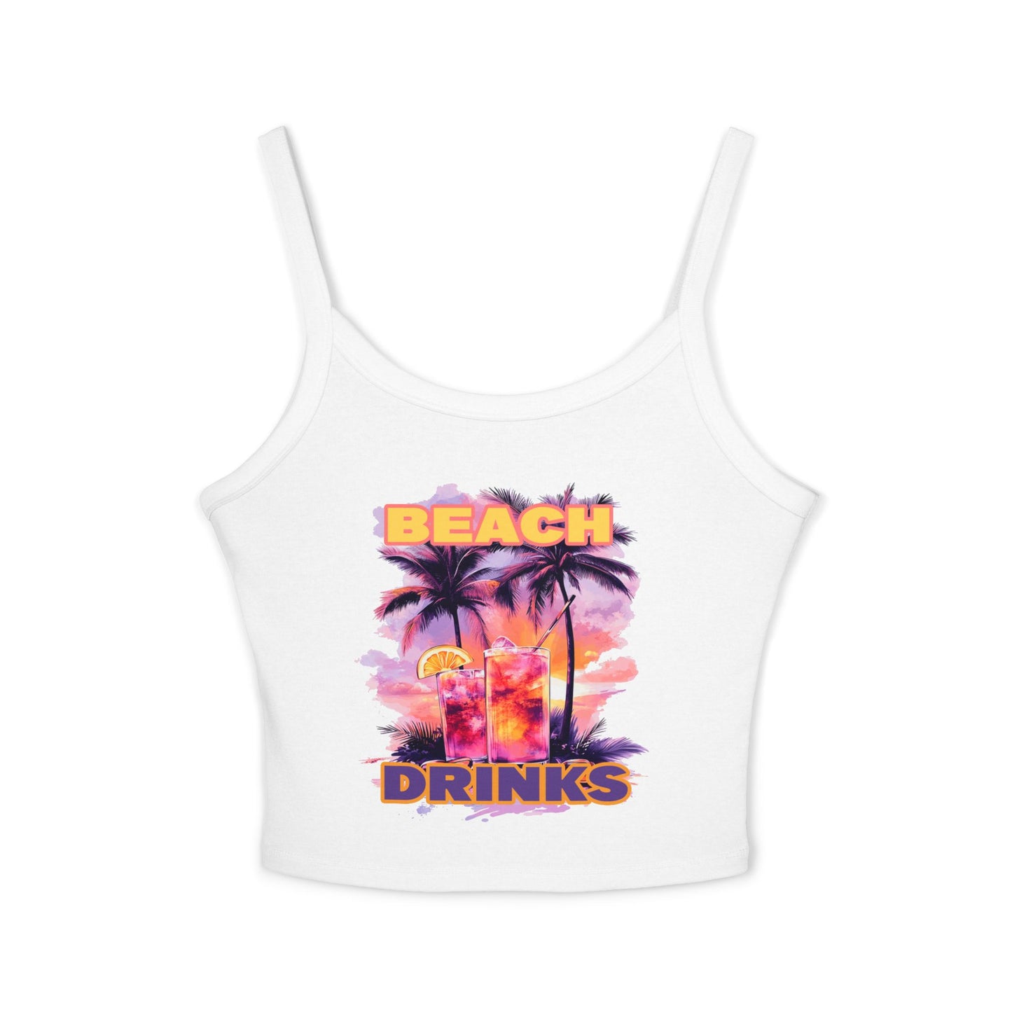 Beach Drinks Tropical Vibes Spaghetti Strap Tank Top, Summer Style, Beachwear, Vacation Essential, Pool Party Outfit, Casual Fashion