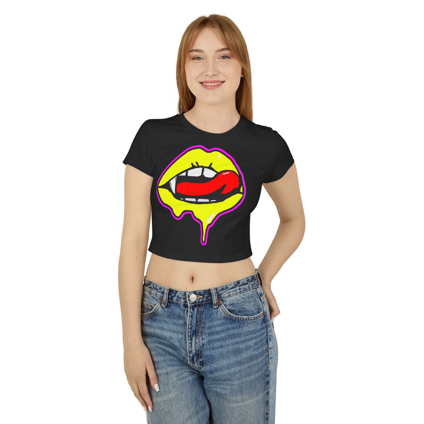 Sexy Bite Vibrant Women's Baby Tee, Funky Crop Top, Retro Statement Shirt, Edgy Graphic Tee, Stylish Summer Apparel