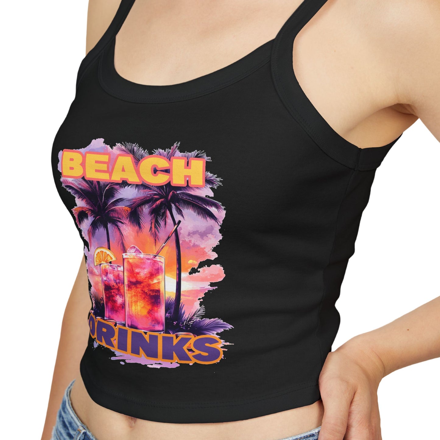 Beach Drinks Tropical Vibes Spaghetti Strap Tank Top, Summer Style, Beachwear, Vacation Essential, Pool Party Outfit, Casual Fashion