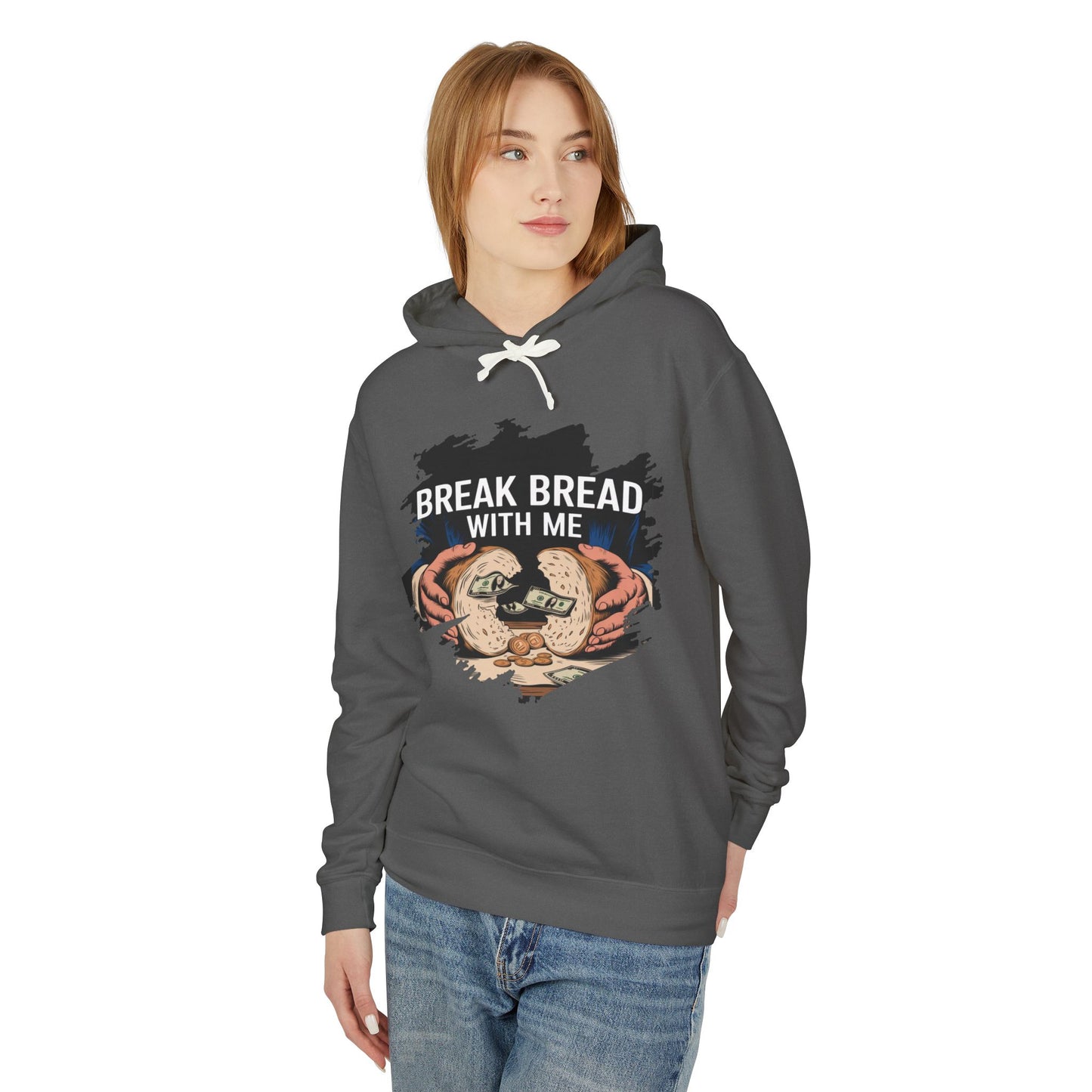 "Break Bread Unisex Lightweight Hoodie - Cozy Gift for Friends, Foodie Apparel, Casual Wear, Gathering Looks, Unique Sweatshirt