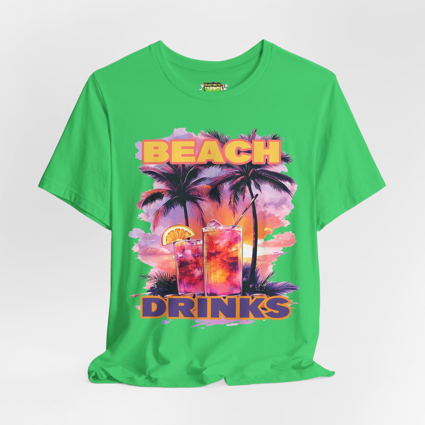 Beach Drinks Unisex Jersey Tee, Summer Shirt, Vacation T-Shirt, Tropical Paradise Top, Casual Beachwear