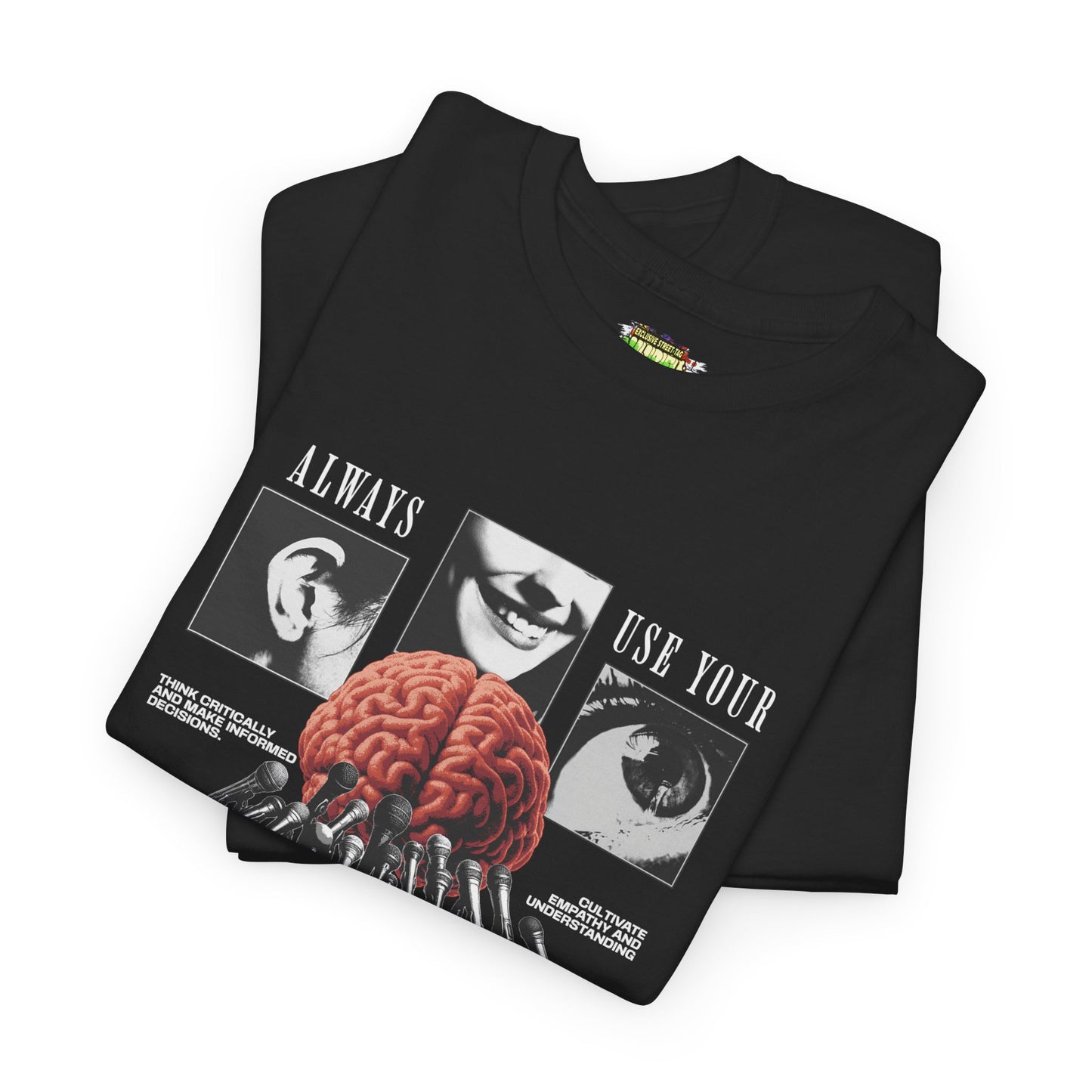 "Always Use Your Brain Graphic Unisex Heavy Cotton Tee with Unique Design, Casual Wear, Gift for Art Lovers, Festival Outfit, Statement T-Shirt