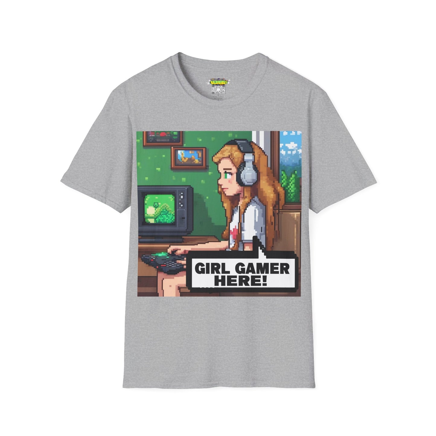 Pixel Art Girl Gamer Here T-Shirt | Vintage Video Game Shirt, Unisex Graphic Tee, Retro Gaming Apparel, Perfect for Gamers & Gift Ideas