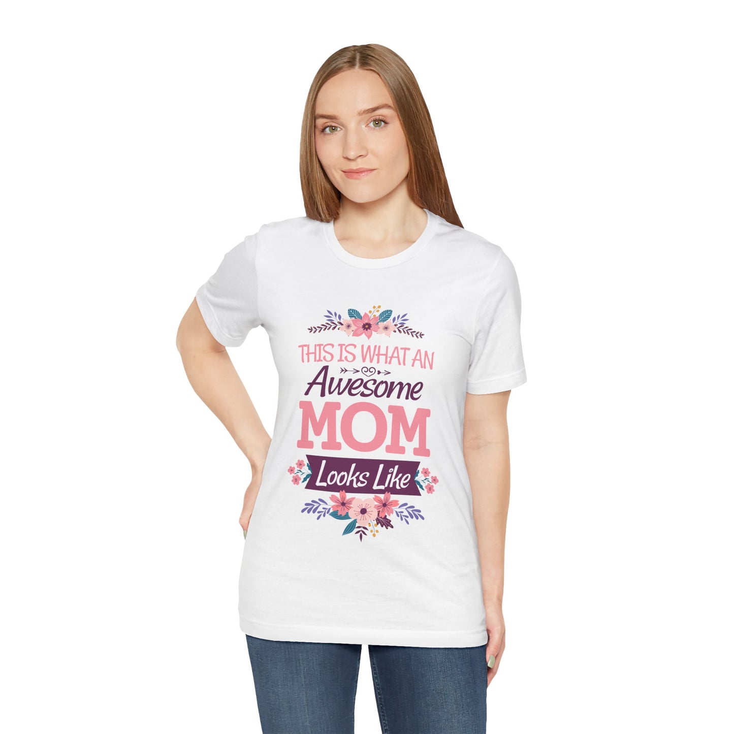 Awesome Mom  Short Sleeve Tee, Gift for Moms, Mother's Day Shirt, Family Theme Tee, Floral Design Top, Casual Style Tee
