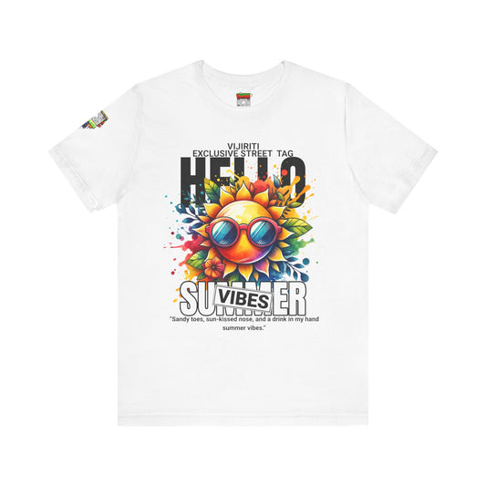 Vibrant Hello Summer Vibes Tee, Colorful Graphic Shirt, Unisex Summer Top, Beachwear, Festival Apparel, Gift for Sun Lovers