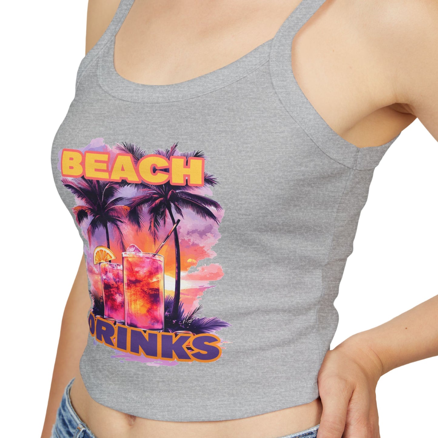 Beach Drinks Tropical Vibes Spaghetti Strap Tank Top, Summer Style, Beachwear, Vacation Essential, Pool Party Outfit, Casual Fashion