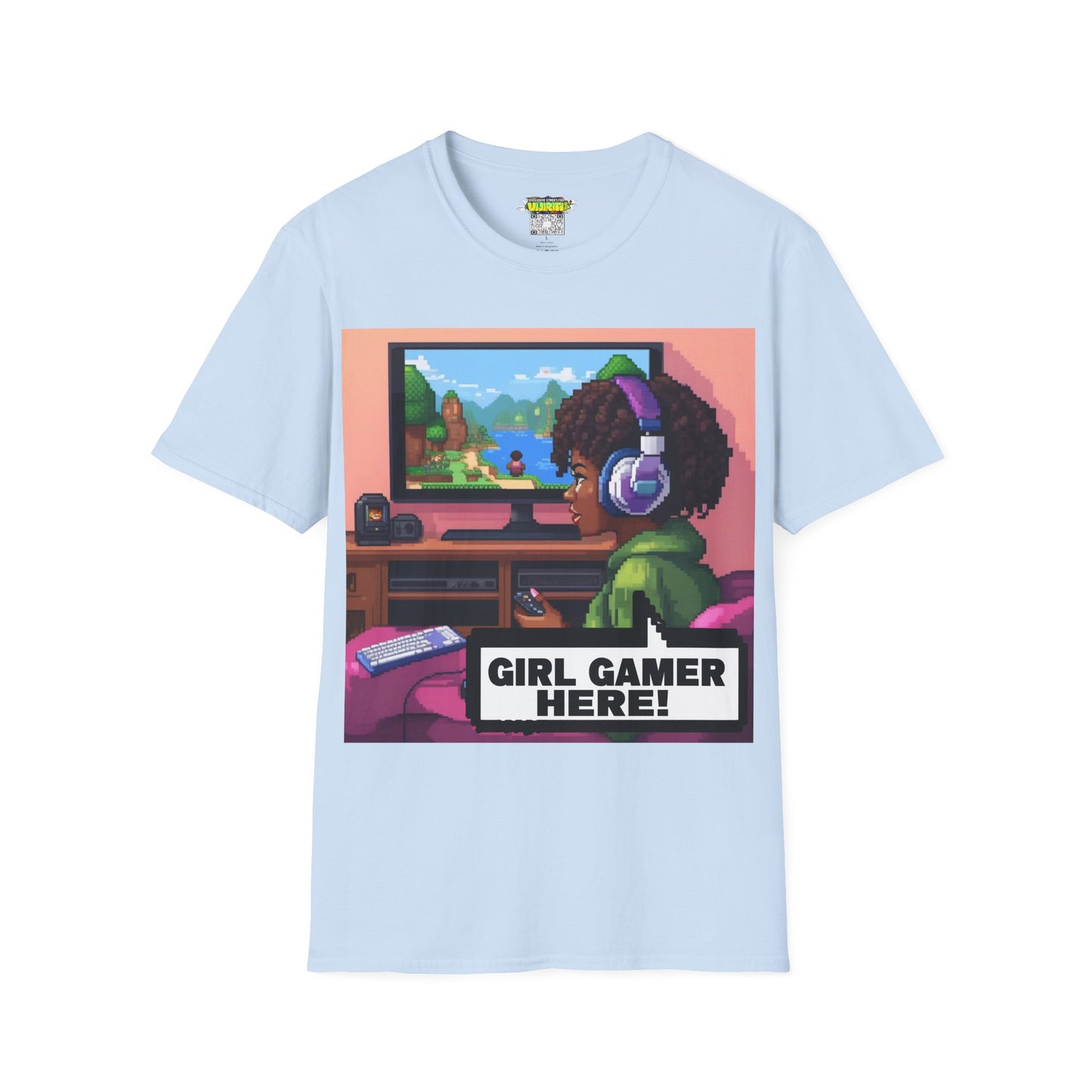Pixel Art Girl Gamer Here T-Shirt | Vintage Video Game Shirt, Unisex Graphic Tee, Retro Gaming Apparel, Perfect for Gamers & Gift Ideas