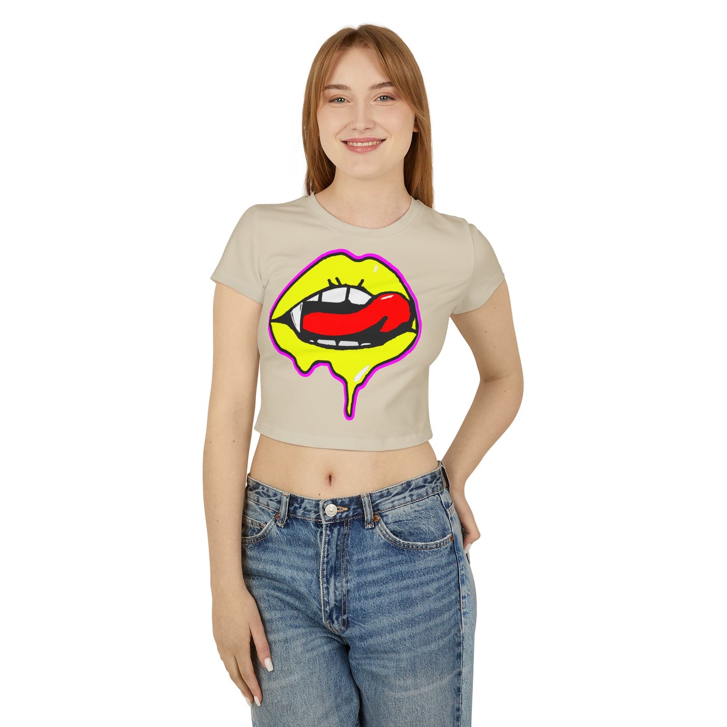 Sexy Bite Vibrant Women's Baby Tee, Funky Crop Top, Retro Statement Shirt, Edgy Graphic Tee, Stylish Summer Apparel