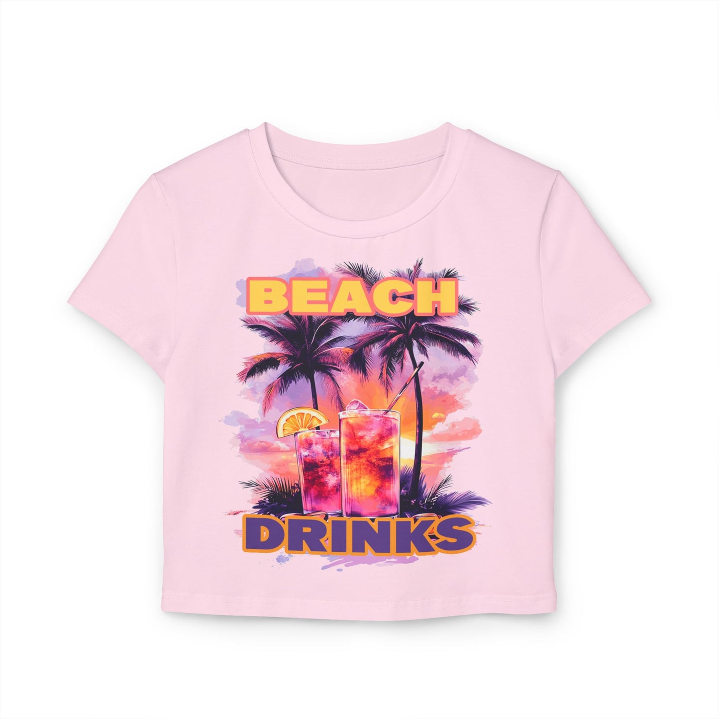 Beach and Drinks Tropical Summer Vibes Women's Baby Tee, Cute Graphic Tee for Beach Days, Casual Wear, Vacation Apparel, Festival Ready