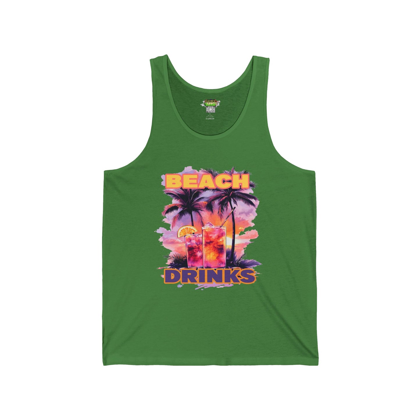Beach Drinks Tropical Sunset Tank Top, Beach Vibes Shirt, Vacation Apparel, Summer Fashion, Unisex Jersey Tee