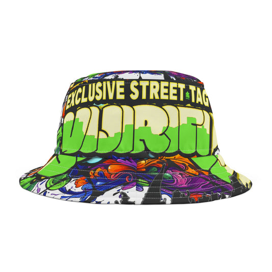 Vijiriti  Black Vibrant Graffiti Bucket Hat, Streetwear Hat, Cool Accessories, Festival Gear, Summer Fashion, Unique Graphic Hat