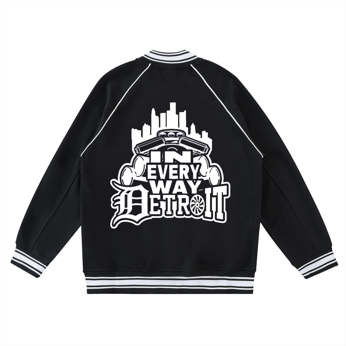 Big Pipes Detroit Contrast Trim Raglan Varsity Jacket